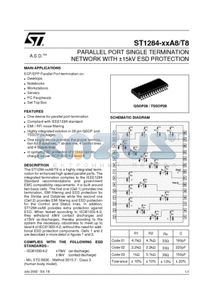 ST1284-01A8RL datasheet - PARALLEL PORT SINGLE TERMINATION NETWORK WITH a15kV ESD PROTECTION