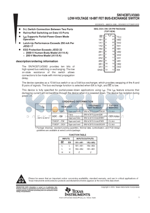 SN74CBTLV3383DBQR datasheet - LOW-VOLTAGE 10-BIT FET BUS-EXCHANGE SWITCH