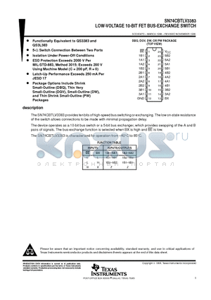 SN74CBTLV3383DBQ datasheet - LOW-VOLTAGE 10-BIT FET BUS-EXCHANGE SWITCH