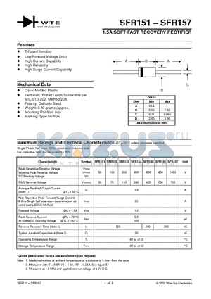 SF157-T3 datasheet - 1.5A SOFT FAST RECOVERY RECTIFIER