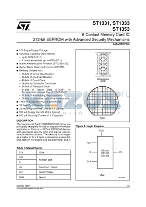 ST1331-BD10 datasheet - 6-Contact Memory Card IC 272-bit EEPROM with Advanced Security Mechanisms