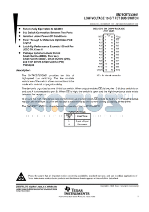 SN74CBTLV3861PW datasheet - LOW-VOLTAGE 10-BIT FET BUS SWITCH