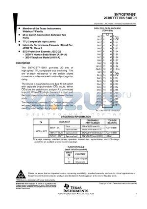 SN74CBTR16861DGVR datasheet - 20-BIT FET BUS SWITCH