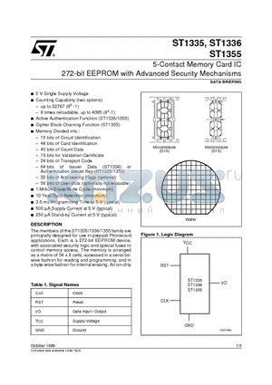 ST1335-BW2 datasheet - 5-Contact Memory Card IC 272-bit EEPROM with Advanced Security Mechanisms