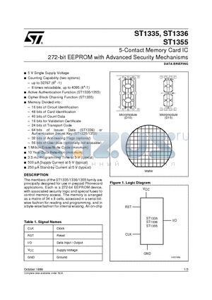 ST1335-BW4 datasheet - 5-Contact Memory Card IC 272-bit EEPROM with Advanced Security Mechanisms