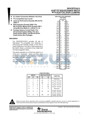 SN74CBTS16212DGG datasheet - 24-BIT FET BUS-EXCHANGE SWITCH WITH SCHOTTKY DIODE CLAMPING