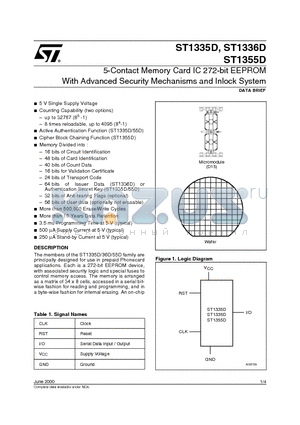 ST1335DW4/XXYY datasheet - 5-Contact Memory Card IC 272-bit EEPROM With Advanced Security Mechanisms and Inlock System