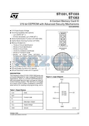 ST1353-CD10 datasheet - 6-Contact Memory Card IC 272-bit EEPROM with Advanced Security Mechanisms