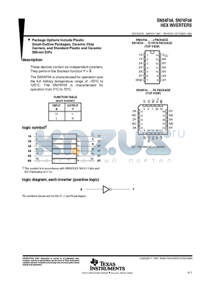 SN74F04DR datasheet - HEX INVERTERS