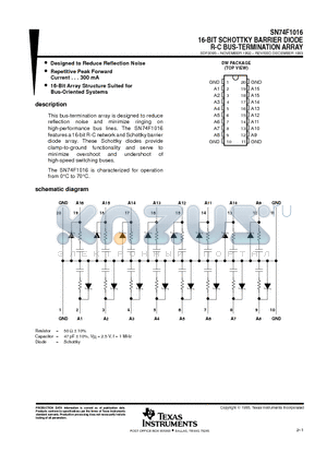 SN74F1016 datasheet - 16-BIT SCHOTTKY BARRIER DIODE R-C BUS-TERMINATION ARRAY