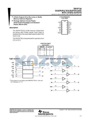 SN74F126D datasheet - QUADRUPLE BUS BUFFER GATE WITH 3-STATE OUTPUTS