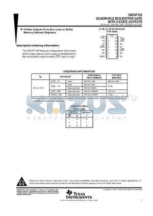 SN74F125NSR datasheet - QUADRUPLE BUS BUFFER GATE