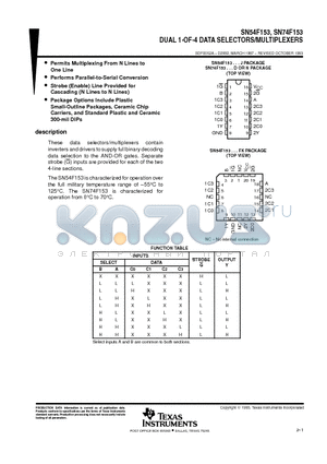 SN74F153 datasheet - DUAL 1-OF-4 DATA SELECTORS/MULTIPLEXERS