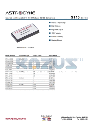 ST15-1224S datasheet - Isolated and Regulated 15 Watt Modular DC/DC Converters