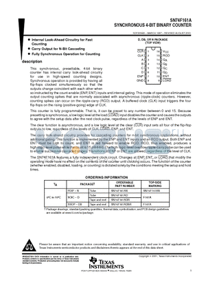 SN74F161ADRE4 datasheet - SYNCHRONOUS 4-BIT BINARY COUNTER