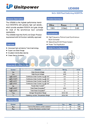 UD0008 datasheet - N-Ch 100V Fast Switching MOSFETs