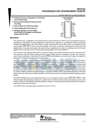 SN74F169D datasheet - SYNCHRONOUS 4-BIT UP/DOWN BINARY COUNTER