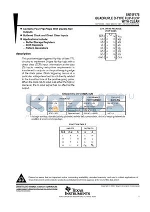 SN74F175N datasheet - QUADRUPLE D-TYPE FLIP-FLOP WITH CLEAR