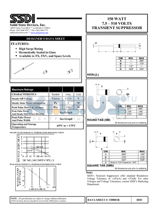 ST150A110 datasheet - 150 WATT 7.5 - 510 VOLTS TRANSIENT SUPPRESSOR