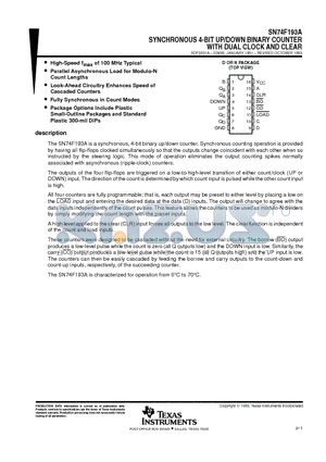 SN74F193ADR datasheet - SYNCHRONOUS 4-BIT UP/DOWN BINARY COUNTER WITH DUAL CLOCK AND CLEAR