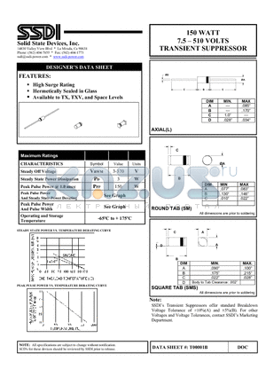 ST150A180 datasheet - 150 WATT 7.5 - 510 VOLTS TRANSIENT SUPPRESSOR
