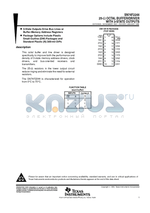 SN74F2244 datasheet - 25-OHM OCTAL BUFFER/DRIVER WITH 3-STATE OUTPUTS