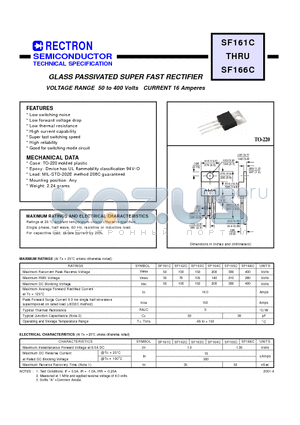 SF162C datasheet - GLASS PASSIVATED SUPER FAST RECTIFIER (VOLTAGE RANGE 50 to 400 Volts CURRENT 16 Amperes)