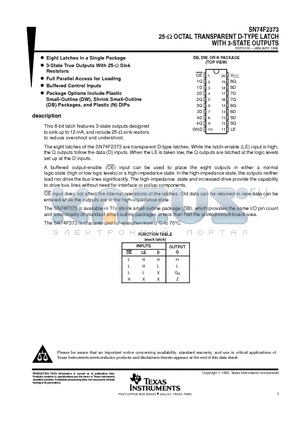 SN74F2373DB datasheet - 25-ohm OCTAL TRANSPARENT D-TYPE LATCH WITH 3-STATE OUTPUTS