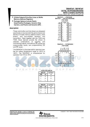 SN74F241 datasheet - OCTAL BUFFERS/DRIVERS WITH 3-STATE OUTPUTS