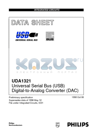 UDA1321H/N101 datasheet - Universal Serial Bus USB Digital-to-Analog Converter DAC