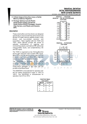 SN74F244 datasheet - OCTAL BUFFERS/DRIVERS WITH 3-STATE OUTPUTS