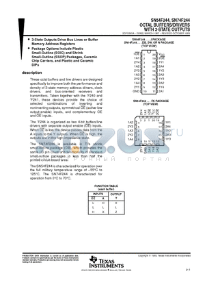 SN74F244DB datasheet - OCTAL BUFFERS/DRIVERS WITH 3-STATE OUTPUTS