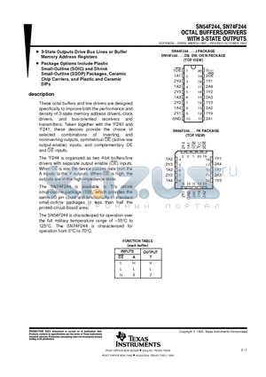 SN74F244DBRE4 datasheet - OCTAL BUFFERS/DRIVERS WITH 3-STATE OUTPUTS