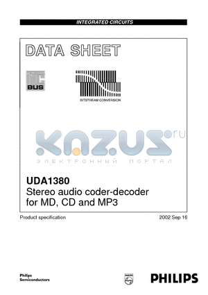 UDA1380HN datasheet - Stereo audio coder-decoder for MD, CD and MP3