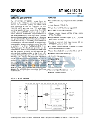 ST16C1451 datasheet - 2.97V TO 5.5V UART