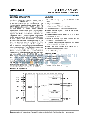 ST16C1550CQ48 datasheet - 2.97V TO 5.5V UART WITH 16-BYTE FIFO