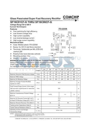 SF16C03CF-G datasheet - Glass Passivated Super Fast Recovery Rectifier