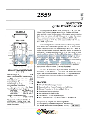 UDK2559B datasheet - PROTECTED QUAD POWER DRIVER