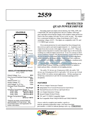UDK2559EB datasheet - PROTECTED QUAD POWER DRIVER