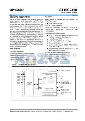 ST16C2450CJ44 datasheet - 2.97V TO 5.5V DUART