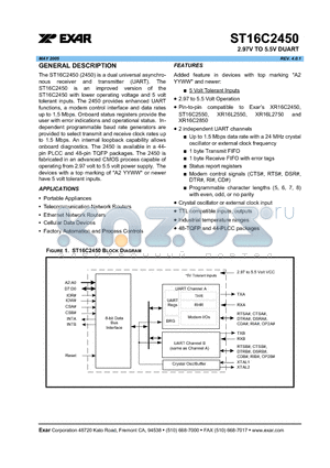 ST16C2450CP40 datasheet - 2.97V TO 5.5V DUART