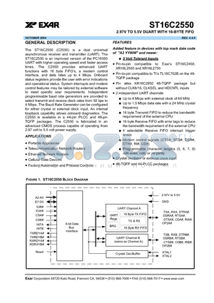 ST16C2550CP40 datasheet - 2.97V TO 5.5V DUART WITH 16-BYTE FIFO
