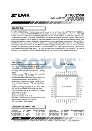 ST16C2550CQ48 datasheet - DUAL UART WITH 16-BYTE TRANSMIT AND RECEIVE FIFOS
