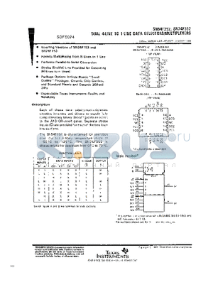 SN74F352 datasheet - DUAL 4-LINE TO 1-LINE DATA SELECTORS/MULTIPLEXERS