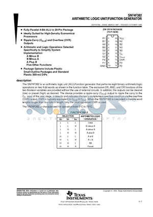 SN74F382N datasheet - ARITHMETIC LOGIC UNIT/FUNCTION GENERATOR