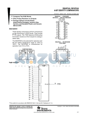 SN74F520 datasheet - 8-BIT IDENTITY COMPARATORS