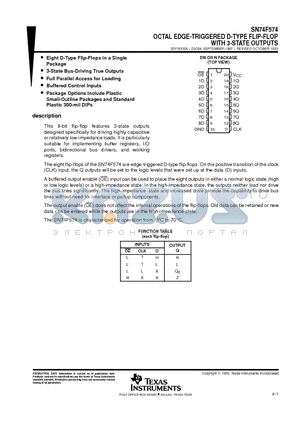 SN74F574DW datasheet - OCTAL EDGE-TRIGGERED D-TYPE FLIP-FLOP WITH 3-STATE OUTPUTS