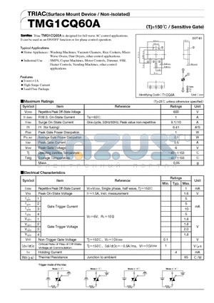 TMG1CQ60A datasheet - TRIAC(Surface Mount Device/Non-isolated)
