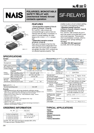 SF2-DC18V datasheet - POLARISED, MONOSTABLE SAFETY RELAY with (mechanical linked) forced contacts operation