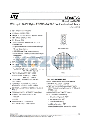 ST16ST2G datasheet - Smartcard MCU With up to 16352 Bytes EEPROM & T2G Authentication Library